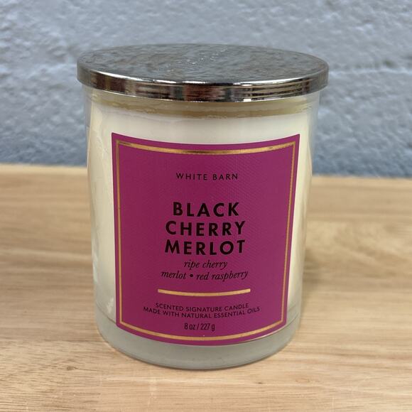 Bath & Body Works White Barn Black Cherry Merlot Single Wick Candle Jar 7 oz New - Picture 1 of 3